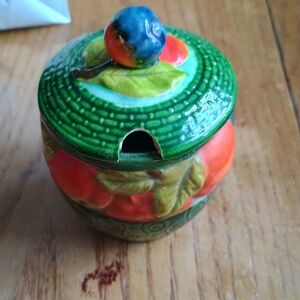 Vintage Colorful Maruhon Ceramic Jelly Jam Sugar Jar with Lid Fruit Design